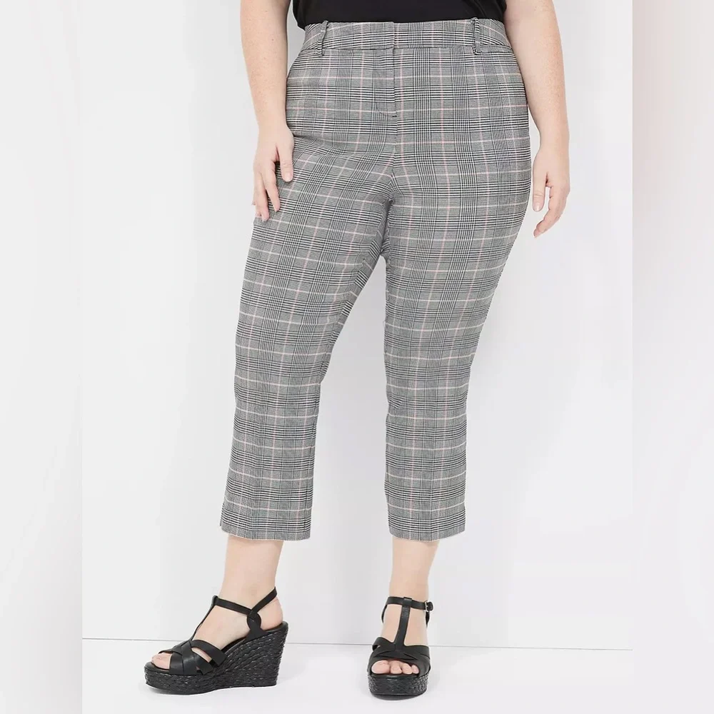 Lane Bryant Women’s Slim Capri The 4 Season Pants 16 Plaid‎ Black Pink Mid Rise